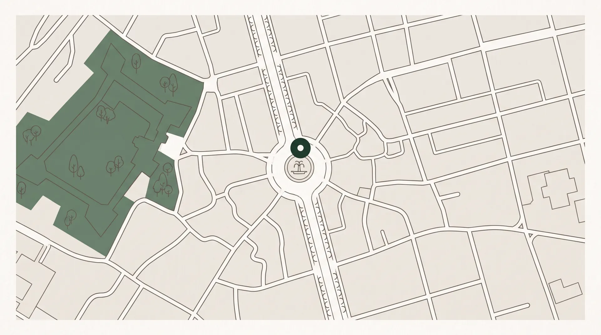 Plan stylisé du centre de Chambéry situant le cabinet rue de Boigne, entre le château et la fontaine des Éléphants